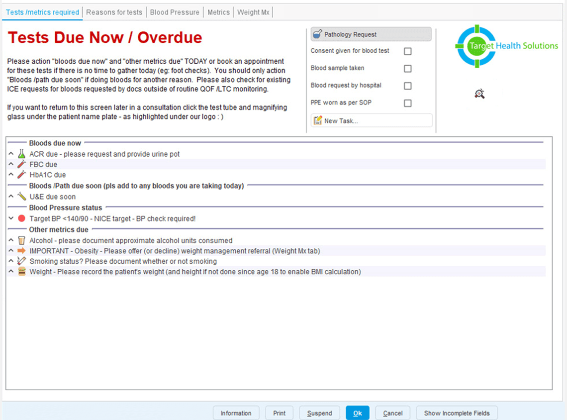 Tests due now landscape Pathfields Tool