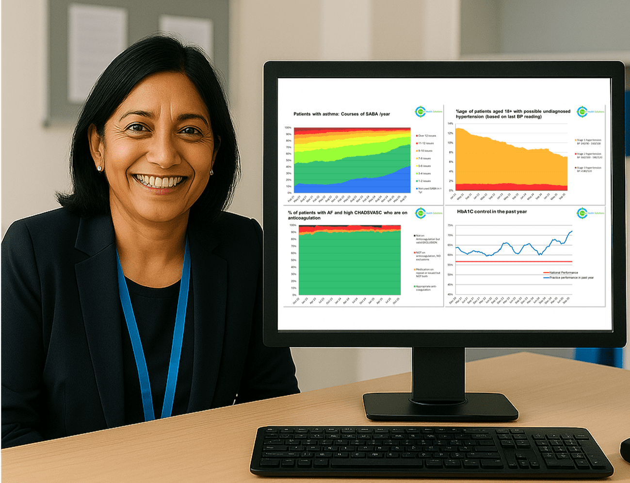photo of a sthoscope on a computer keyboard - Contact Target Health Solutions